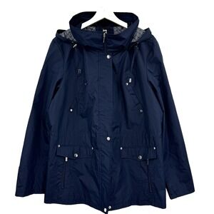 D.E.T.A.I.L.S INTL Navy Blue Hooded Rain Jacket Women's XL Utility Coat Outdoor
